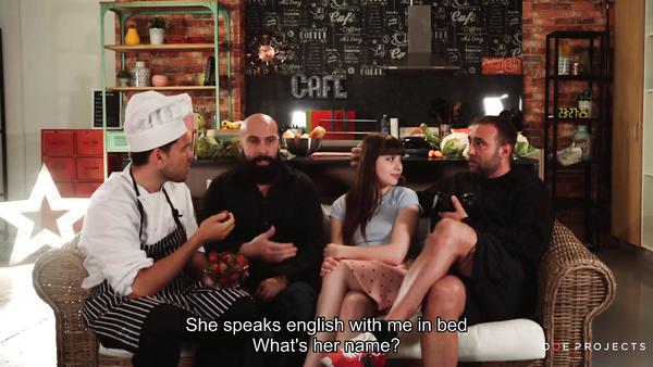 Bearded cook fucks his young assistant Luna during his show