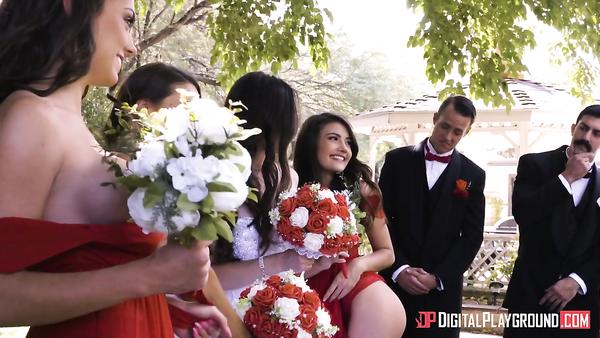 Beautiful Bride Dressed White Dress Cheating Before Wedding