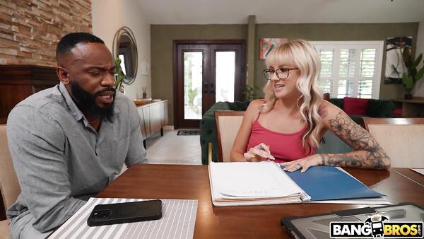 Black Reader Fucks His Student. Glasses Blonde Teen Is Delighted With A Huge Cock
